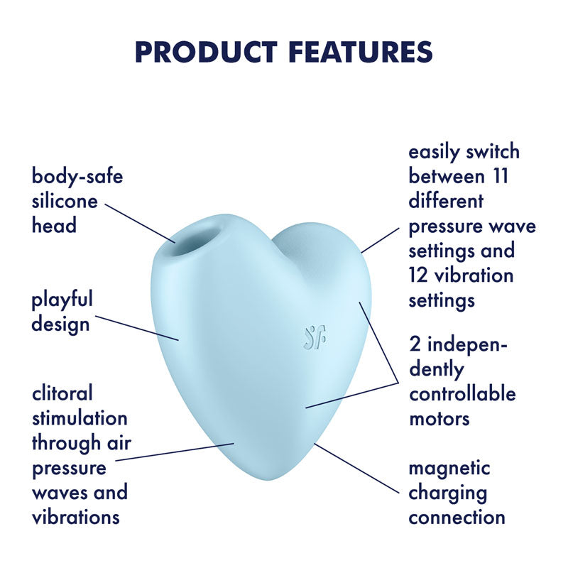 Satisfyer Cutie Heart - Blue - Blue USB Rechargeable Air Pulsation Stimulator with Vibration