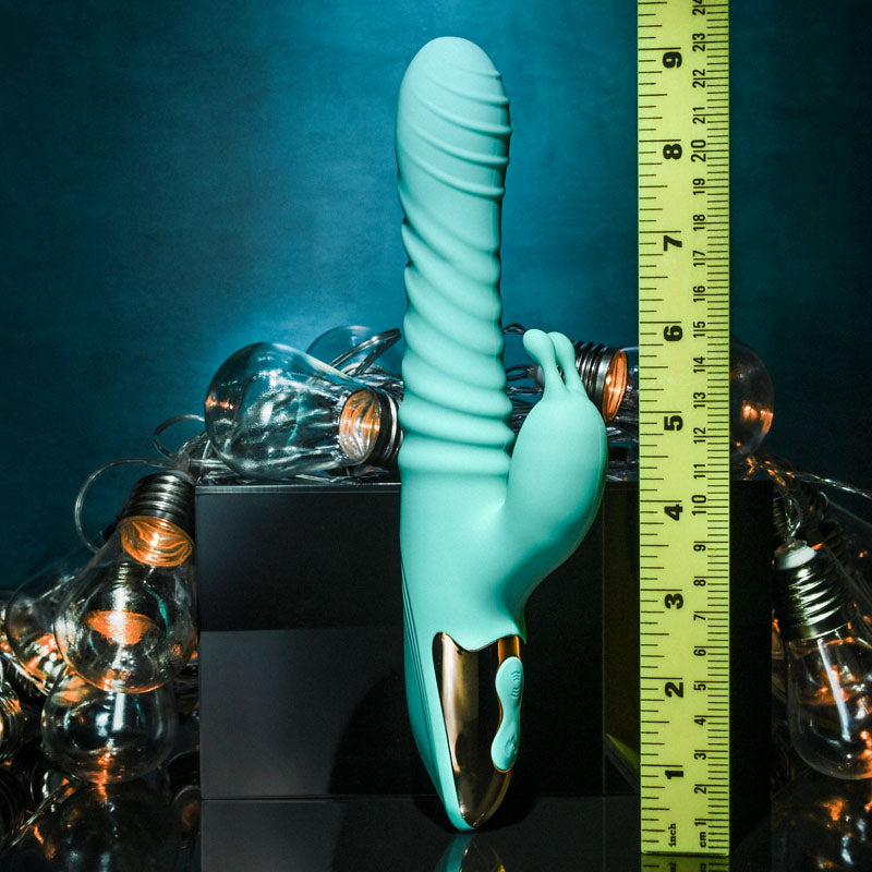 Adam & Eve HEAT ME UP Warming Rabbit Thruster - Teal 23.6 cm USB Rechargeable Warming Rabbit Vibrator