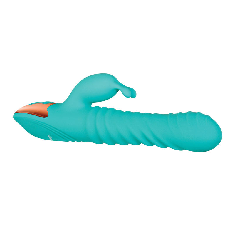 Adam & Eve HEAT ME UP Warming Rabbit Thruster - Teal 23.6 cm USB Rechargeable Warming Rabbit Vibrator