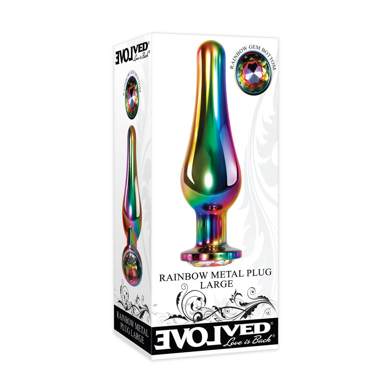 Evolved Rainbow Metal Plug - Large - Coloured 12.9 cm Large Butt Plug with Gem Base