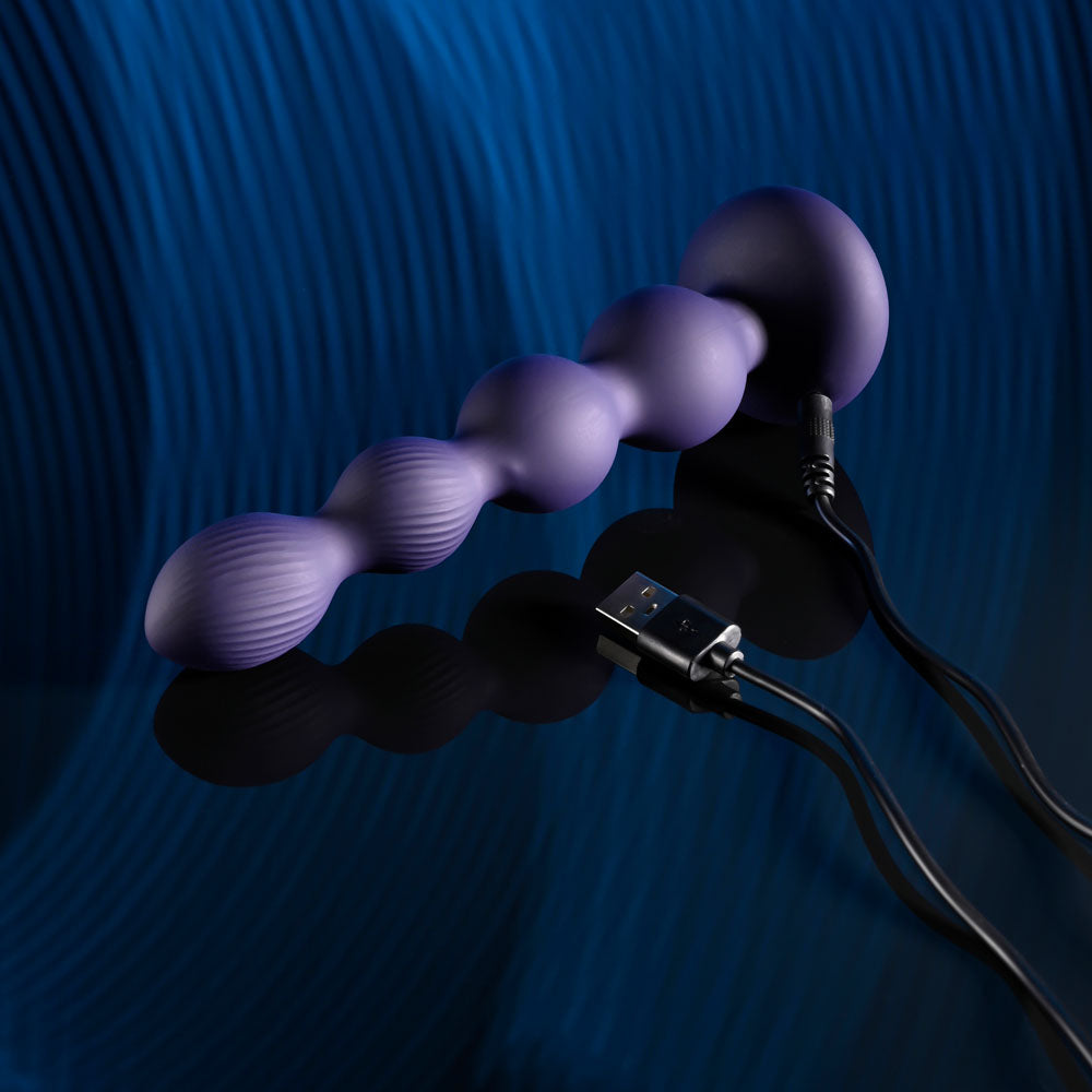 Evolved PLEASURE ORBIT - Navy Blue 17.8 cm USB Rechargeable Twirling & Vibrating Anal Beads with Remote