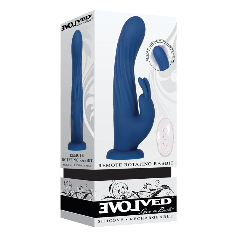 Evolved Remote Rotating Rabbit - Blue USB Rechargeable Rabbit Vibrator with Wireless Remote