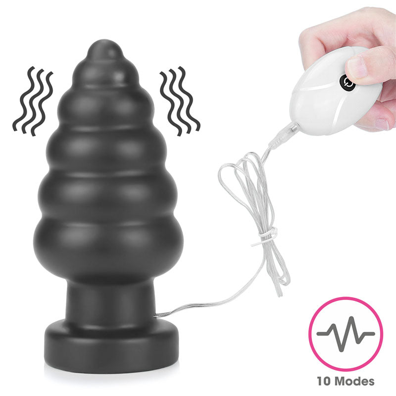 King Sized 7'' Vibrating Anal Cracker - Black 17.8 cm XL Vibrating Butt Plug