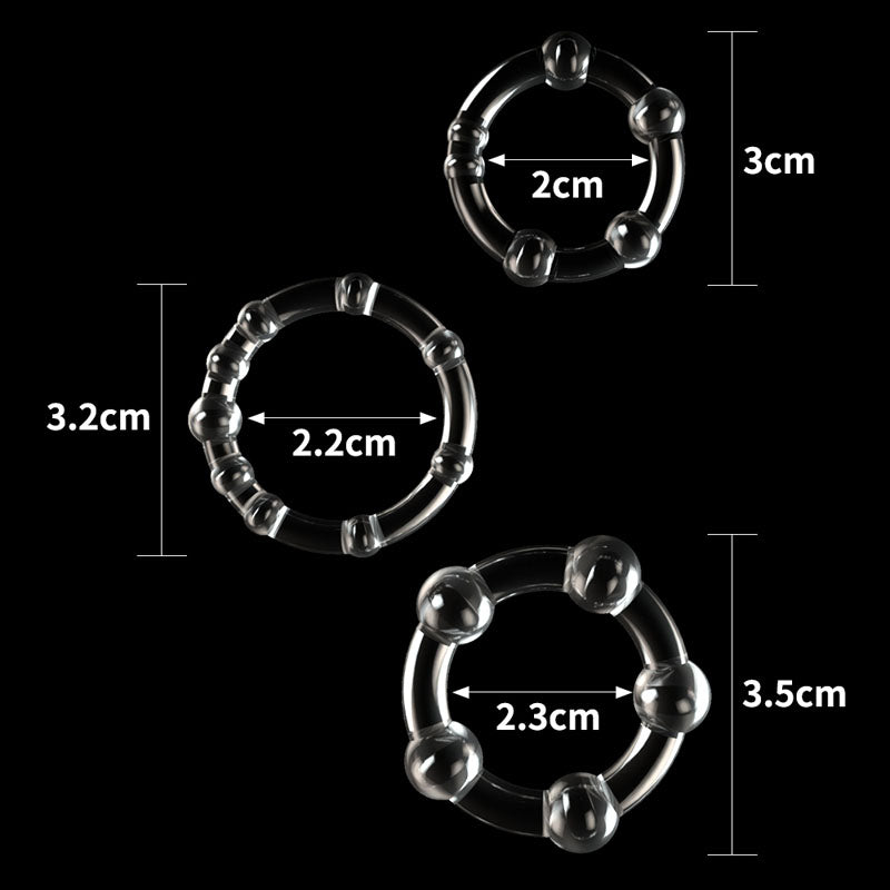 Power Plus Triple Beaded Ring Set - Clear Cock Rings - Set of 3