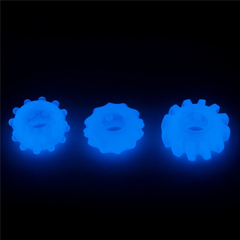 Lumino Play Penis Rings 3 Pack - Glow in the Dark Blue Cock Rings - Set of 3