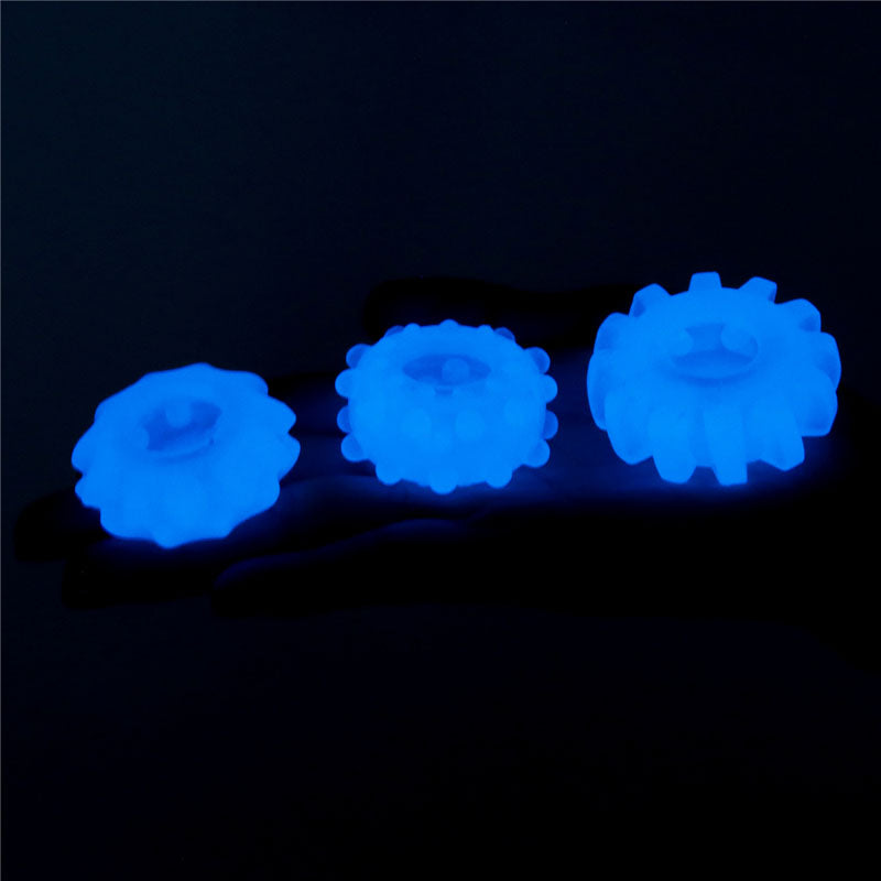 Lumino Play Penis Rings 3 Pack - Glow in the Dark Blue Cock Rings - Set of 3