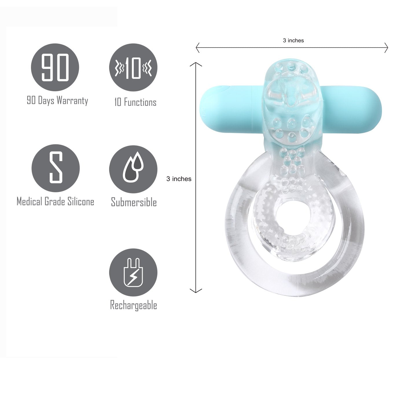 Maia Jayden - Clear/Blue USB Rechargeable Vibrating Cock & Ball Rings