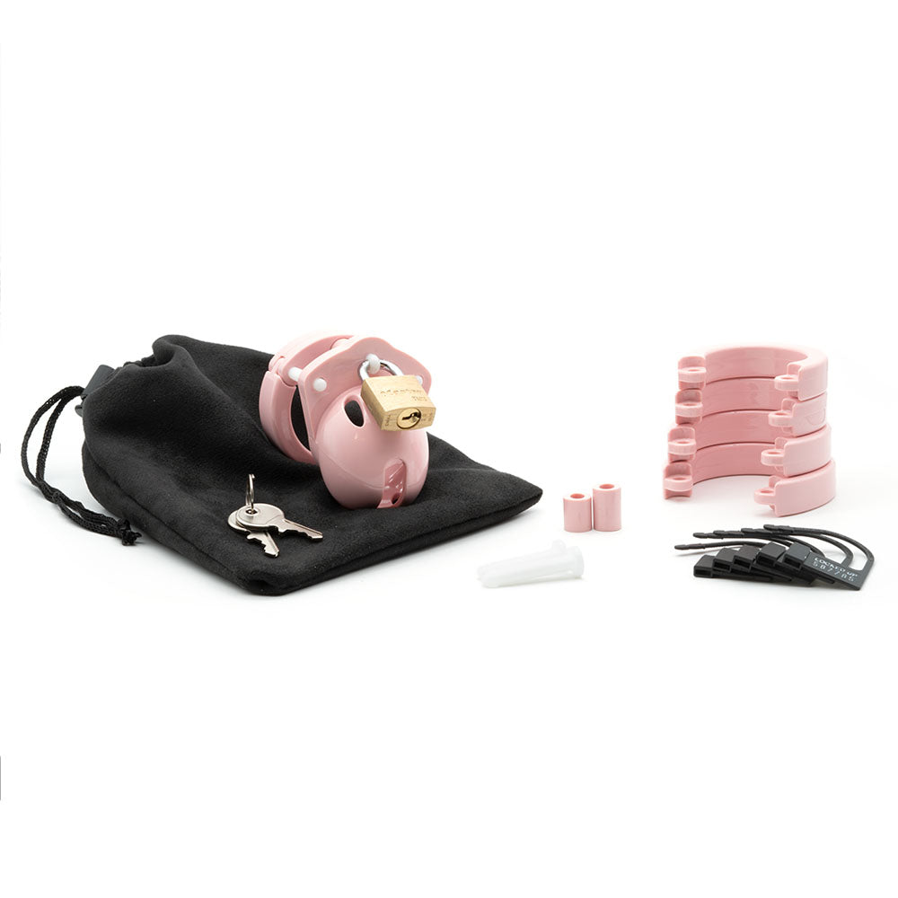 Mini-Me Black Chastity Cock Cage Kit - Pink