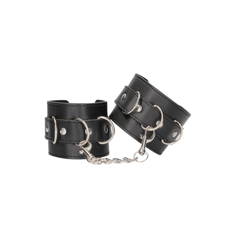 OUCH! Black & White Bonded Leather Hand or Ankle Cuffs - Black Restraints