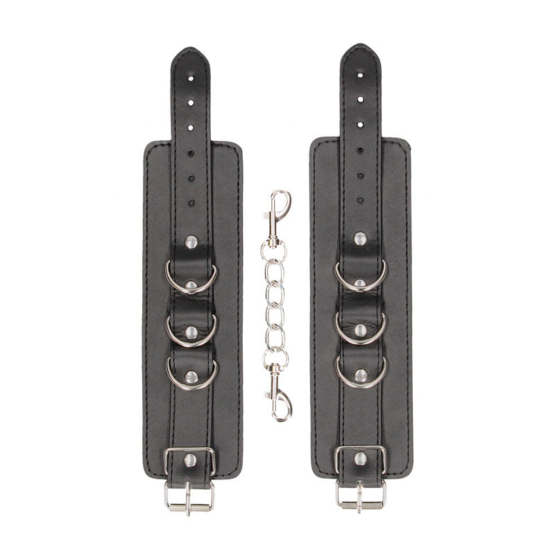 OUCH! Black & White Bonded Leather Hand or Ankle Cuffs - Black Restraints