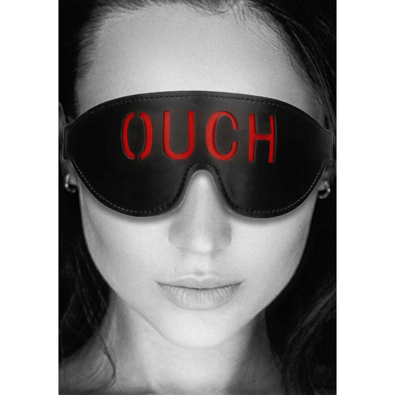 OUCH! Black & White Bonded Leather Eye-Mask ''Ouch'' - Black Eye Restraint