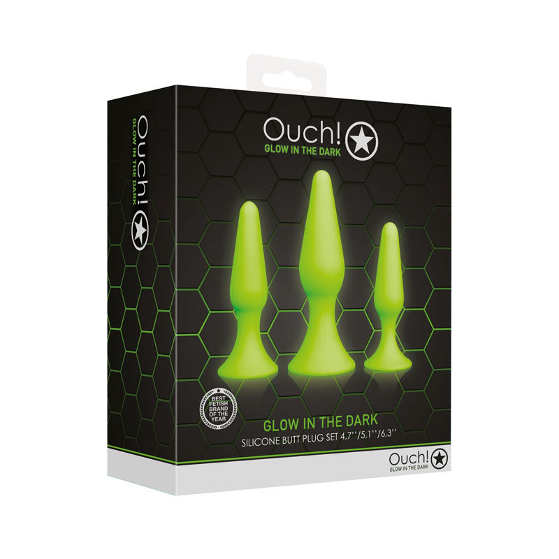 OUCH! Glow In The Dark Butt Plug Set - Glow in Dark Butt Plugs - Set of 3 Sizes