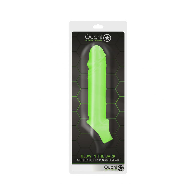 OUCH! Glow In The Dark Smooth Stretchy Penis Sleeve - Glow in Dark 15.5 cm Penis Extension Sleeve