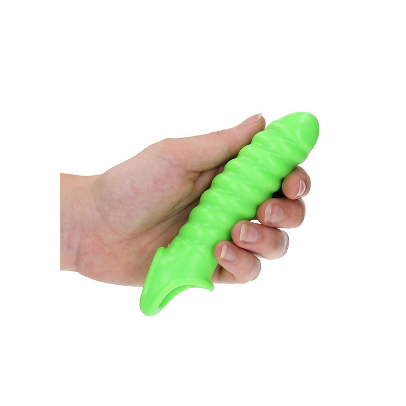 OUCH! Glow In The Dark Swirl Stretchy Penis Sleeve - Glow in Dark 15 cm Penis Extension Sleeve