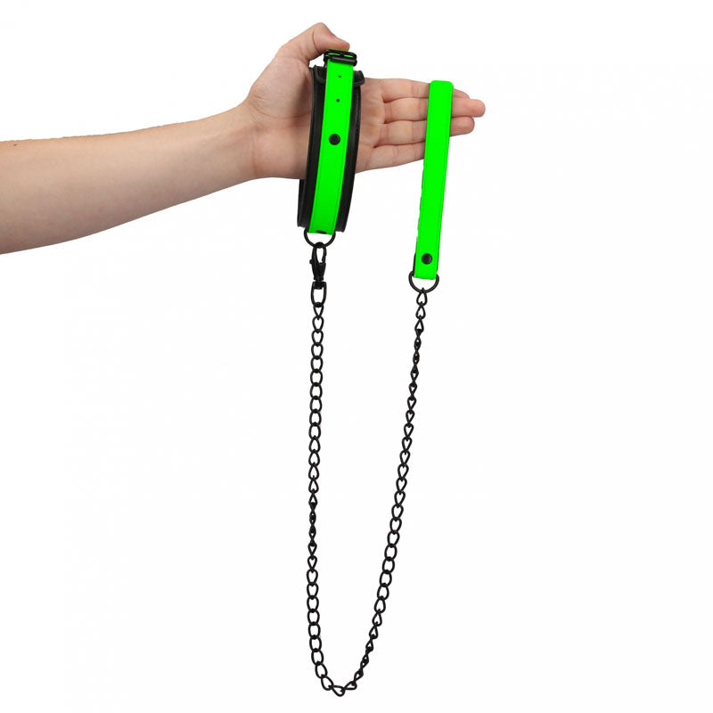 OUCH! Glow In The Dark Collar and Leash - Black/Glow in Dark Restraint