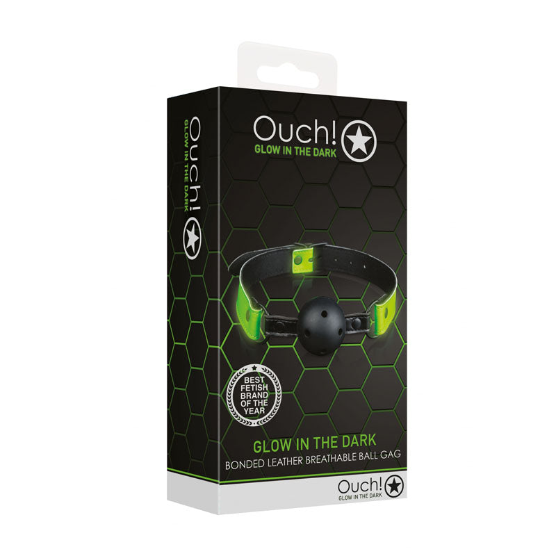 OUCH! Glow In The Dark Breathable Ball Gag - Black/Glow in Dark Mouth Restraint