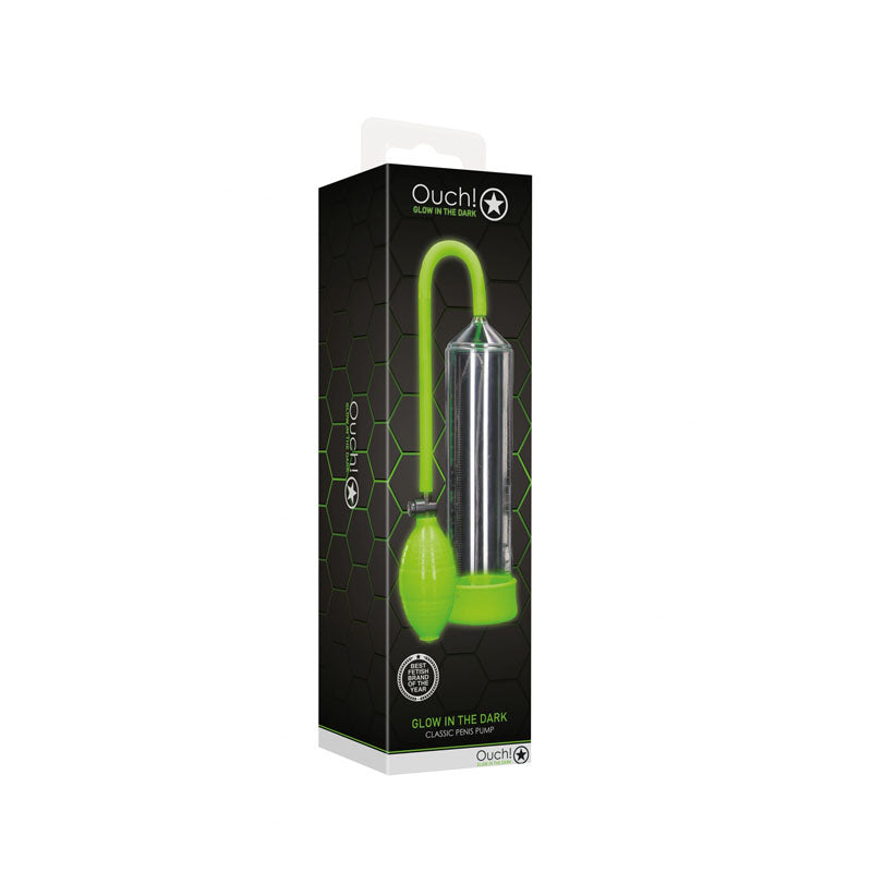 OUCH! Glow In The Dark Classic Penis Pump - Clear/Green Penis Pump