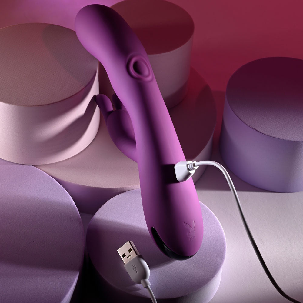 Playboy Pleasure BUSY BUNNY - Purple 22.6 cm USB Rechargeable Rabbit Vibrator with Tapping Shaft