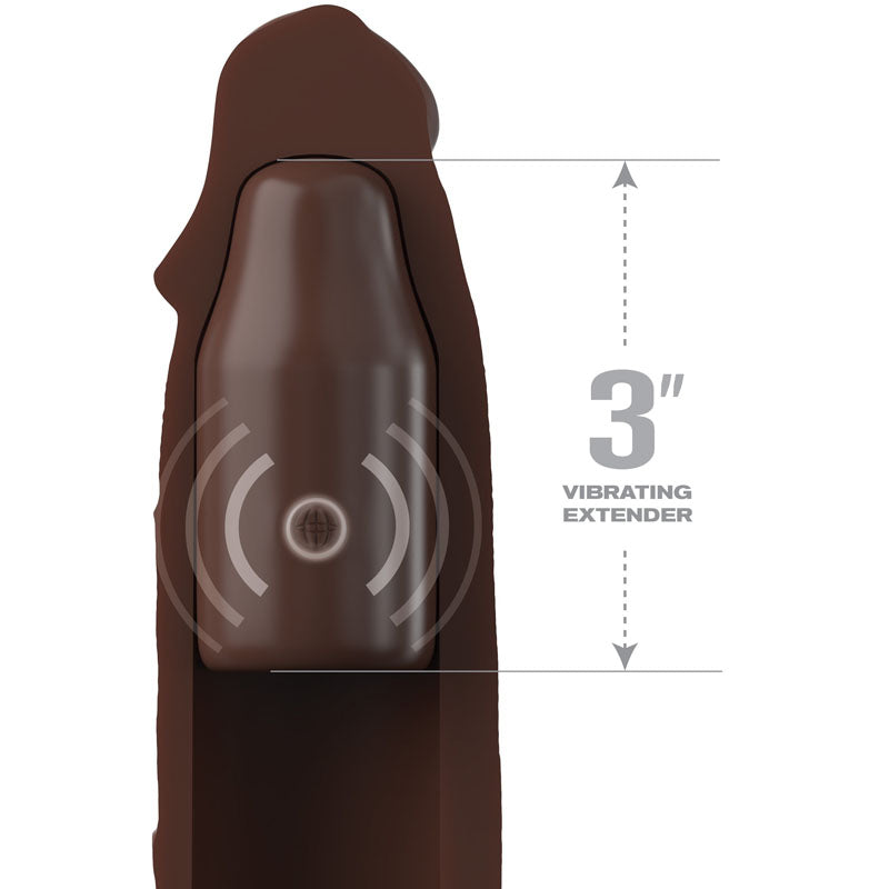 Fantasy X-Tensions Elite Vibrating Mega X-tension with Remote - Brown - Brown 7.6 cm USB Rechargeable Vibrating Penis Extender Sleeve