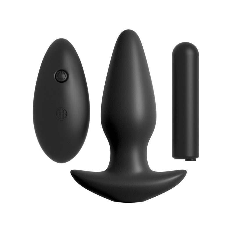 Anal Fantasy Collection Remote Control Silicone Plug - Black 10 cm (4'') Rechargeable Vibrating Butt Plug