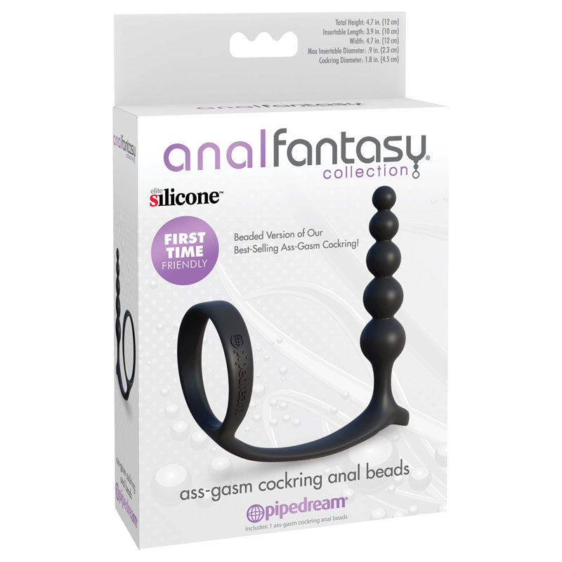 Anal Fantasy Collection Ass-Gasm Cockring Anal Beads - Black Cock Ring with Anal Plug