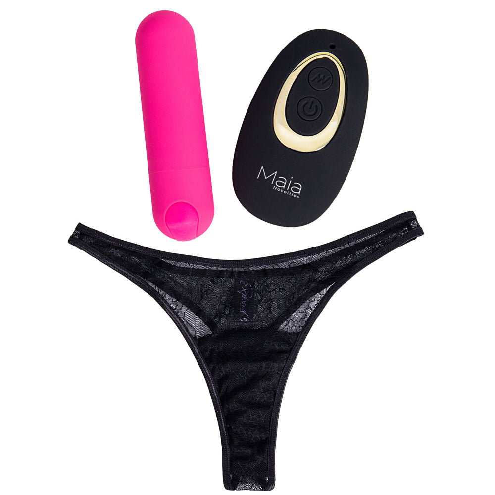 Maia DATE NIGHT PANTY VIBE - L/XL - Black L/XL Panty with Pink USB Rechargeable Bullet & Remote