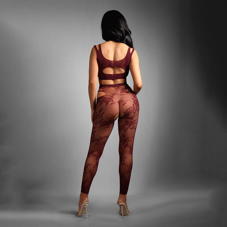 SHEER FANTASY UNDIVIDED ATTENTION - 1Size - Burgundy - One Size