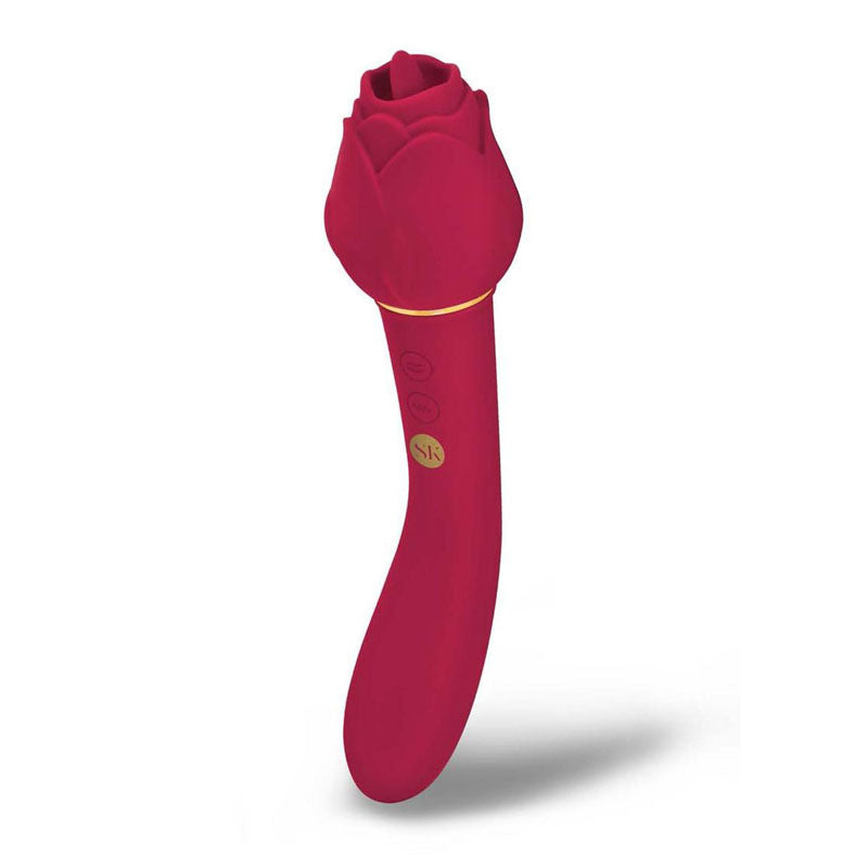 Secret Kisses ROSEGASM LINGO - Rose Red 20.3 cm Dual Vibrator & Flicking Stimulator