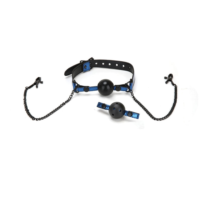 WhipSmart Diamond Ball Gag & Nipple Clips - Blue Restraint